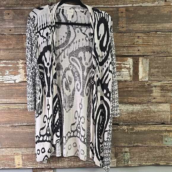 CHICOS Black and White Patterned Women's Cardigan Sweater, Size 2 (M) - Picture 1 of 4